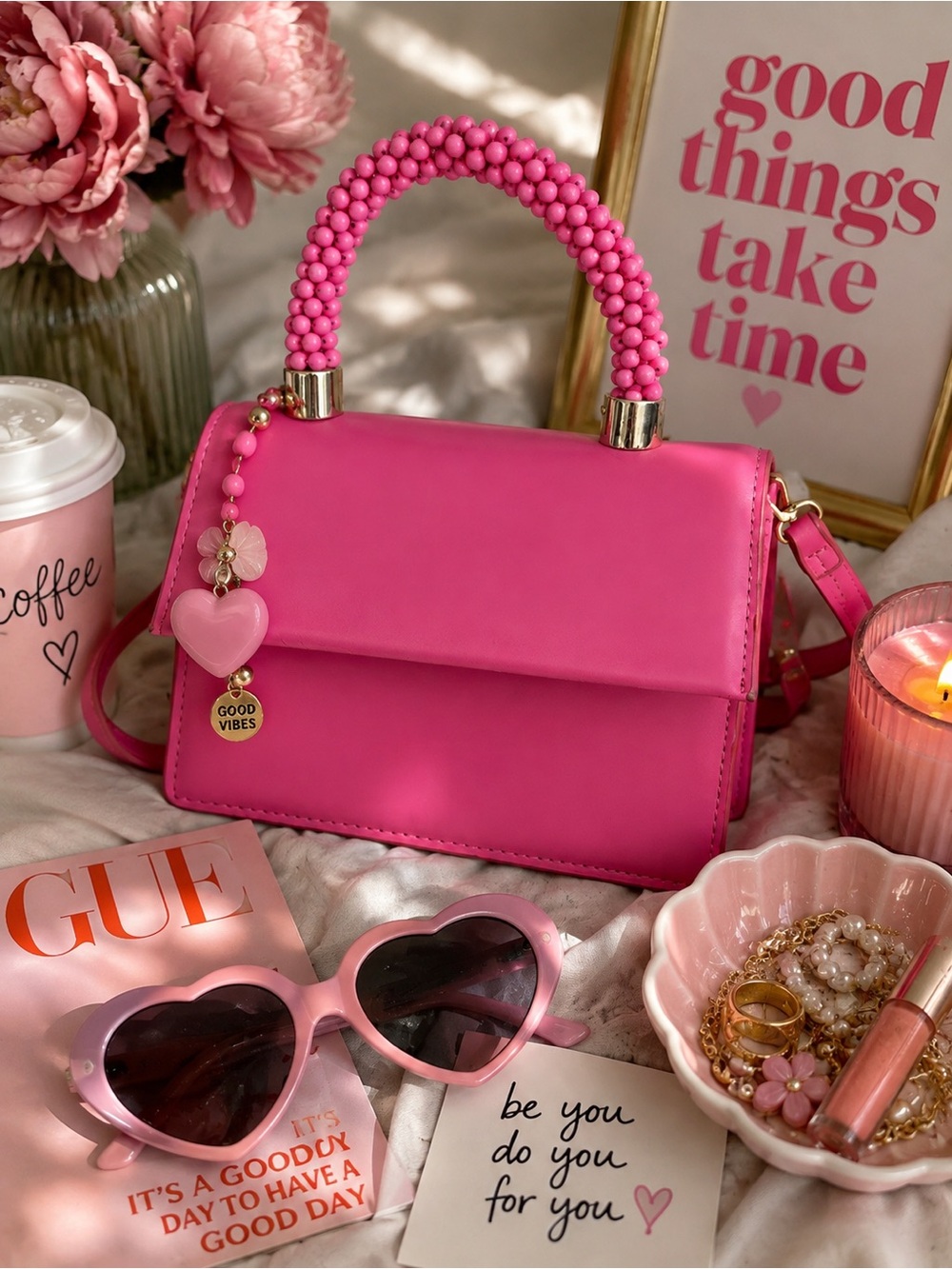 NWT Zara Barbie Hot Pink Beaded Handle Mini Crossbody City Bag Purse Flaw